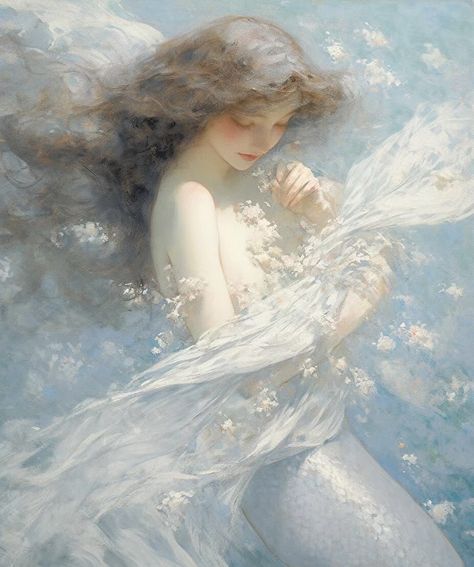 Sea Pfp Aesthetic, Mermaid Core Widget, Old Mermaid Painting, Siren Pfp Aesthetic, Mermaid Core Pfp, Ethereal Mermaid Aesthetic, Light Mermaid Aesthetic, Soft Mermaid Aesthetic, Light Siren Aesthetic