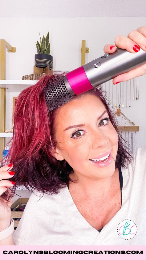 Using the Dyson Airwrap Styler Round Brush Dyson Air Wrap Round Brush Tutorial, Dyson Air Wrap Medium Length Hair, Dyson Air Wrap Storage, Short Hair Dyson Airwrap, Dyson Airwrap Hairstyles Short Hair, Dyson Air Wrap Short Hair, Dyson Air Wrap, Half Long Hair, Salon Blowout