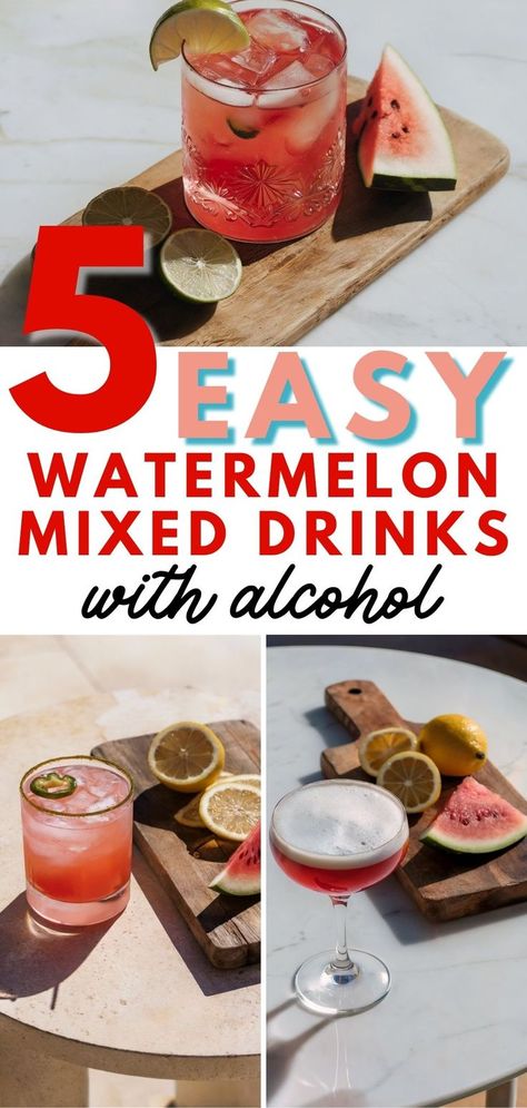 A real watermelon and lime drink with a pink hue, surrounded by fresh watermelon and lemons for an easy cocktail at home. Watermelon Drinks With Alcohol, Watermelon Mixed Drinks, Watermelon Alcoholic Drinks, Drinks With Alcohol, Watermelon Drinks, Mixology 101, Bartending Tips, Watermelon Cocktail, Watermelon Drink