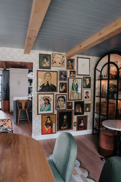 Puzzle Gallery Wall, Eclectic Family Room, Puzzle Wall, Cozy Eclectic, Small Gallery Wall, Tree Interior, Nesting With Grace, Eclectic Dining Room, Eclectic Dining