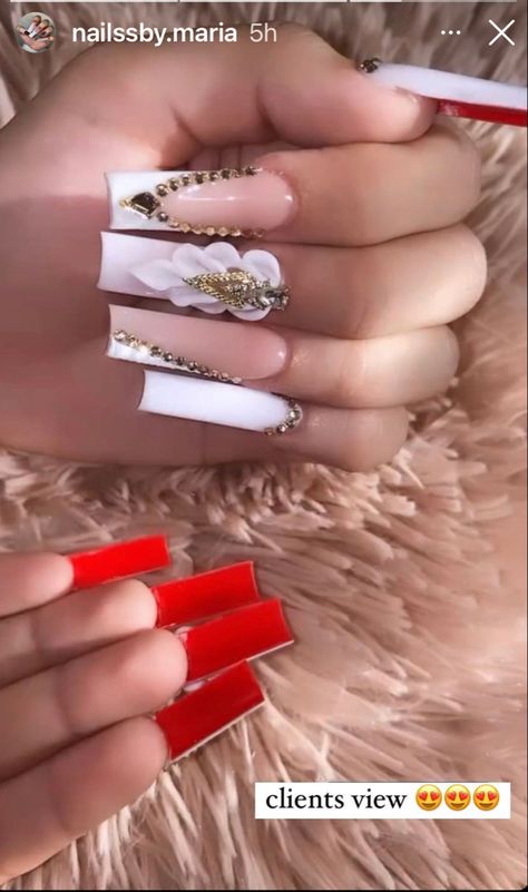 White Acrylic Nails With Red Bottoms, French Tip Nails With Red Bottoms, French Tip Nails Red Bottoms, White With Red Bottom Acrylic Nails, White Red Bottom Acrylic Nails, Red Bottom French Tip Nails, Black French Tip With Red Bottoms, White Nails With Red Bottoms, White Red Bottom Nails