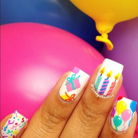 Birthday nails nailart Balloon Nails, Moms Nails, 21st Birthday Nails, Birthday Nail Art, Birthday Nail Designs, Birthday Nail, Nails Purple, Party Nails, Nails Colors