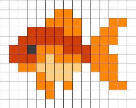 Goldfish Pixel Art, Fish Hama Beads, Fish Perler Beads, Perler Bead Fish, Orange Pixel Art, Small Pixel Art Grid, Goldfish Cross Stitch, Pixel Art With Grid, Small Pixel Art Pattern