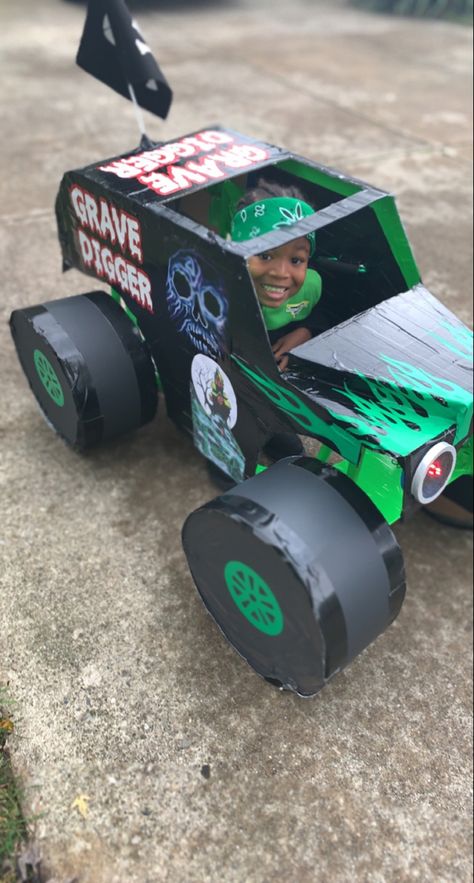 Diy costume all made from cardboard! Halloween 2021 Grave Digger Costume, Digger Costume, Cardboard Halloween, Grave Digger, Diy Costume, Diy Costumes, Kids Party, Halloween Party, Fun Things To Do