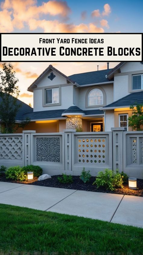 Learn how decorative concrete blocks can provide both style and function to your fencing. Concrete Fence Wall Design Ideas, Fence Wall Design Ideas, Cinder Block Fence, Front Yard Fences, Concrete Fence Wall, Front Yard Fence Ideas, Gabion Wall Design, Yard Fence Ideas, Decorative Concrete Blocks