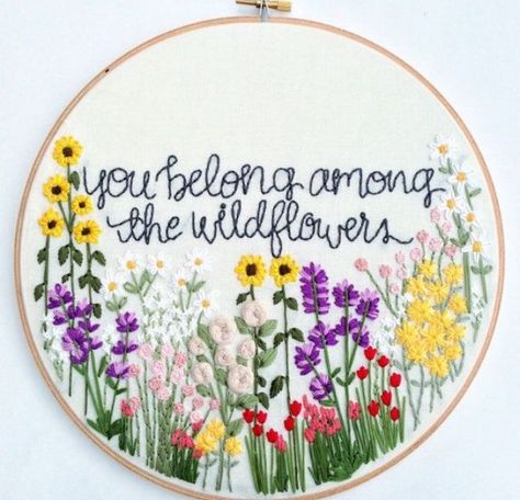 You Belong Among The Wildflowers * Boho Hippie Floral Embroidery Design  * Hand Embroidery Pattern * Embroidery Hoop Wall Art * DIY Inspiration * Spring Embroidery Designs * Easy Sewing Project, Quilt Block or Paper Piecing Wildflower Pattern, Among The Wildflowers, Modern Embroidery Kit, Ideas Embroidery, Christmas Products, Hand Embroidery Kit, Learn Embroidery, Pola Sulam, Paper Embroidery