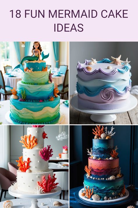 Explore 18 breathtaking mermaid cake ideas for an epic underwater celebration. This pin showcases bright and creative dessert designs that are perfect for enhancing any themed party. It includes 4 imaginative cake images that highlight must-try options. Under The Sea 1st Birthday Cake, Shark And Mermaid Cake, Mermaid Birthday Cake Diy, Mermaid Sheet Cake Ideas, Mermaid Birthday Cakes For Kids, Little Mermaid Birthday Party Cake, Pastel Mermaid Cake, Ocean Theme Birthday Cake, Mermaid Cake Birthday