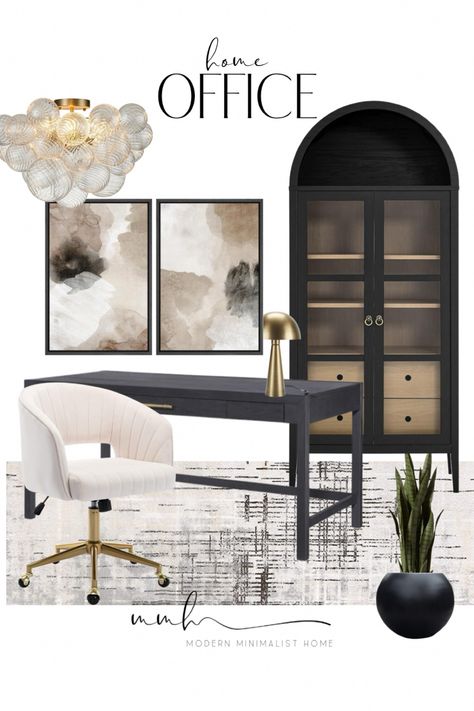 Neutral home office decor. OFFICE // OFFICE CHAIRS //OFFICE DESK // OFFICE FURNITURE // OFFICE LIGHTING // OFFICE DECOR // HOME OFFICE // HOME OFFICE DESIGN // HOME OFFICE DECOR // OFFICE INSPO // OFFICE IDEAS Follow my shop @modern.minimalist.home on the @shop.LTK app to shop this post and get my exclusive app-only content! #liketkit #LTKstyletip #LTKhome #LTKfindsunder100 @shop.ltk Black Desk Home Office Ideas, Dark Office Room Aesthetic, Office Vision Board Ideas, Home Offices Designs, Black Home Office Design, Moody Home Office Ideas, Modern Chic Office Decor, Neutral Desk Setup, Realtor Home Office