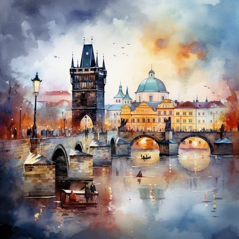 #CharlesBridge #Prague #AcrylicOnCanvas #AnonymousArtist #WatercolorInterpretation #PastelTones #ExpressionistRendering #HistoricCapital #MedievalStoneBridge #CatholicSaintsStatues #RiverVltava #ArchitecturalBrilliance #PragueCastle #Enigma #RichHistory #MellowIllumination #Panorama #Sunrise #Twilight #RomanticCharm #TimelessBeauty #Tranquility #Reflection #SpectralPainting #LuminaryKissed England Watercolor Painting, Prague Market, Prague Sketch, Budapest Watercolor, Prague Landscape, Prague Watercolor Paintings, Prague Castle, Stone Bridge, Prague