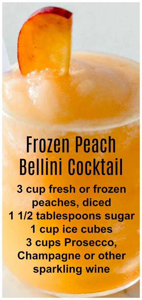 Frozen Bellini Recipe, Fun Mixed Drinks Alcohol, Frozen Peach Bellini Recipe, Peach Bellini Recipe, Peach Bellini Cocktail, Frozen Peach Bellini, Peach Drink, Copycat Drink Recipes, Bellini Cocktail