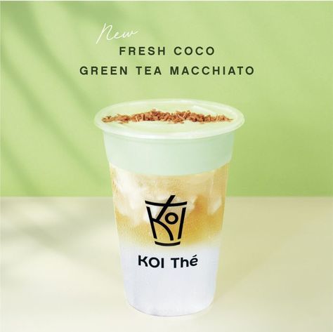 Experience KOI The's New Fresh Coco Green Tea Macchiato Fresh Coconut Water, Jasmine Green Tea, Fresh Coconut, Cream Tops, Toasted Coconut, Bubble Tea, Coconut Water, Coconut Flakes, Tea Lover