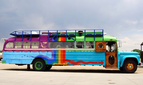 Colorful Bus. Colorful painted school bus with retro hippie appeal , #Affiliate, #painted, #school, #Colorful, #Bus, #hippie #ad Hippie Illustration, Vacation Suitcase, House Bus, House Truck, Bus Motorhome, School Bus House, Marketing Portfolio, Converted Bus, Bus Living