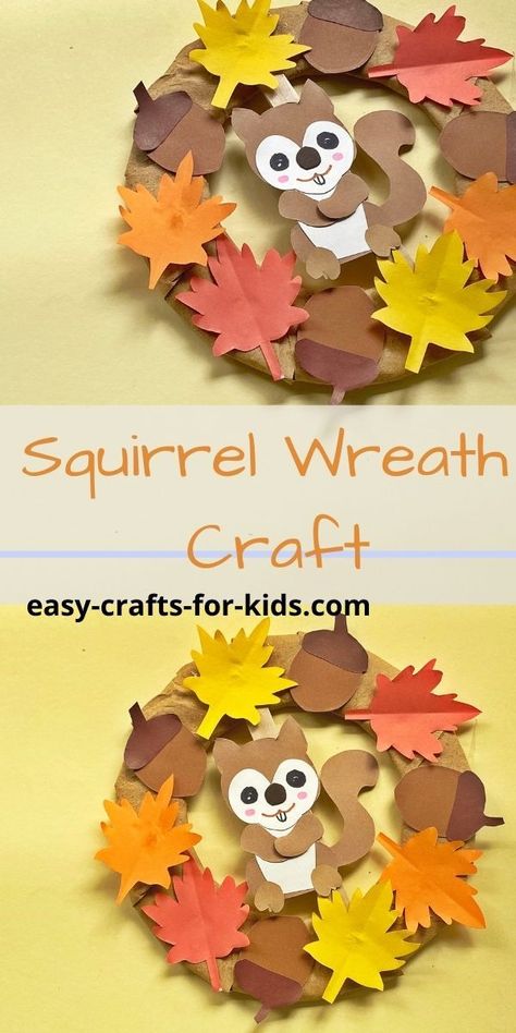 Toddler Fall Wreath Craft, Early Fall Crafts For Kids, Acorn Squirrel Craft, Autumn Preschool Craft, Diy Fall Kids Crafts, Squirrel And Acorn Crafts, S Is For Squirrel, Fall Wreath Craft Preschool, Fall Mobile Craft For Kids