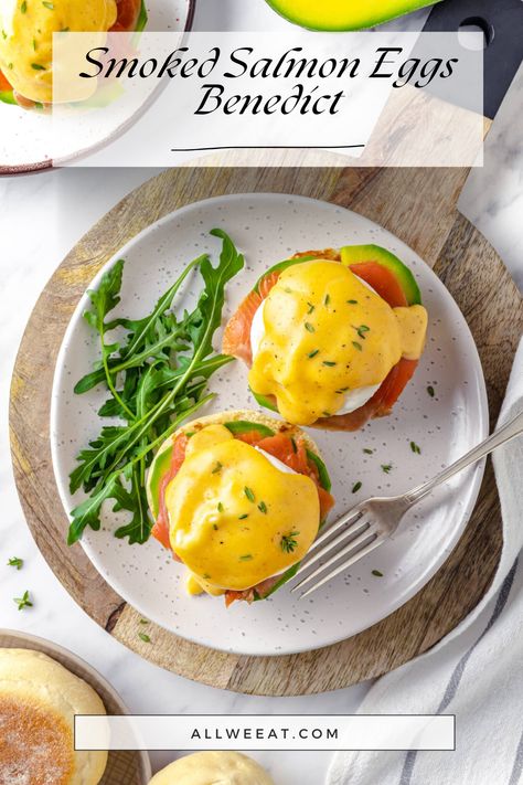 Elevate brunch with Smoked Salmon Eggs Benedict! This gourmet recipe features poached eggs, creamy hollandaise, and rich smoked salmon over a toasted English muffin. A perfect balance of savory, creamy, and tangy flavors that’s surprisingly easy to make! #EggsBenedict #SmokedSalmon #BrunchIdeas #BreakfastRecipes #EasyRecipes #GourmetAtHome #WeekendBrunch Smoked Salmon English Muffin, Eggs Benedict Sauce, Breakfast Meal Recipes, Egg Recipes Breakfast, Smoked Salmon Eggs, Salmon Eggs Benedict, Smoked Salmon And Eggs, How To Make A Poached Egg, Perfect Poached Eggs