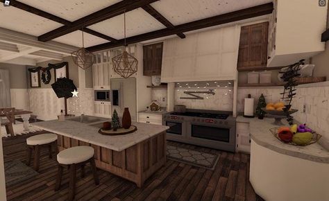 Big Kitchen Ideas, Bloxburg Rooms, Bloxburg Clothes, House Ideas Modern, Roblox House, Blocksburg Room Ideas￼, Bloxburg Kitchen, Bloxburg Houses, House Decorating Ideas Apartments