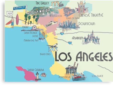 Los Angeles Map, Los Angeles Art, California City, California Map, Los Angeles County, American Cities, City Map, Los Angeles California, Retro Poster