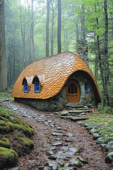 Hippy House Exterior, Weird Houses Unusual Homes, Hobbit Houses Diy, Small Old House, Fairy House Interior, Houses Reference, A Frame Tiny House, Unique Tiny Houses, Small Cabin In The Woods