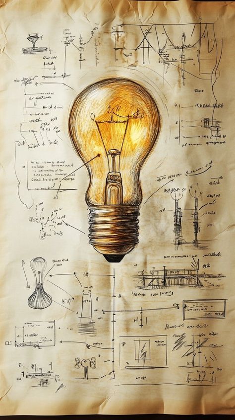 medium shot photo realistic cinematic film style of a hand drawn napkin sketch style timeline showing milestones of the invention of the light bulb Who Invented The Light Bulb, Light Bulb Drawings, Bulb Sketch, Light Bulb Sketch, Light Bulb Drawing, Cinematic Film, Shot Photo, Sketch Style, Creative Lighting