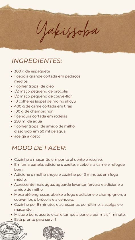 Receita de Yakissoba tradicional em Massas, veja como preparar essa deliciosa receita aqui no Go Receitas #yakissobareceitas #yakissobatradicional #yakissobademacarrao #yakissobareceitasimples #yakissobadecarne #yakissobadefrangosimples #yakissobavegetariano Easy Dishes, Cooking Kitchen, Coffee Break, A Food, Food And Drink, Yummy Food, Healthy Recipes