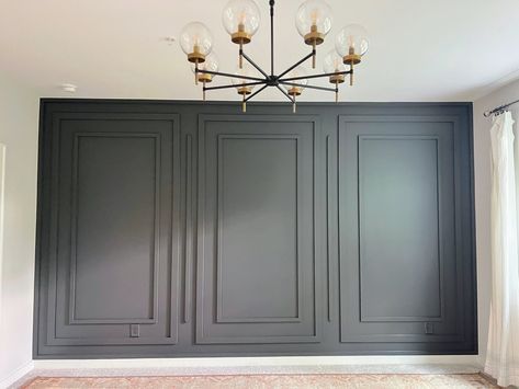 Gallery - THE BOARDROOM ACCENT WALLS Wall Molding For Bedroom, Family Room Paneling Ideas, Accent Wall Behind Piano, Transitional Wall Moulding, Box Molding Accent Wall, Accent Wall Crown Molding, Accent Wall Ideas High Ceilings, Wainscoting Accent Wall Living Room, Molding Feature Wall