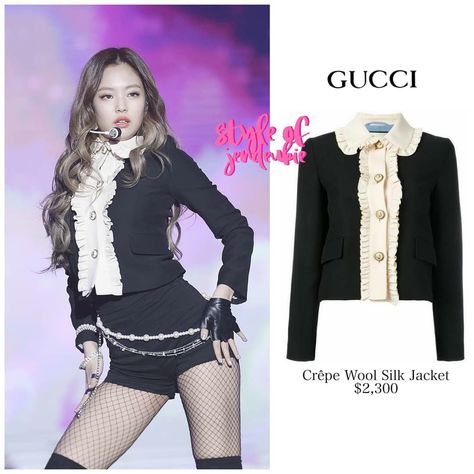 Jennie X Gucci Jennie Gucci Outfit, Gucci Outfit, Celeb Outfits, Casual Fashion Style, Silk Jacket, Kpop Fashion Outfits, Celebrity Outfits, Blackpink Photos, Blackpink In Your Area