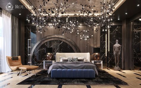 Penthouse in the UAE Master bedroom :: Behance Rich Bedroom Luxury, Apartment Foyer, Beautiful Bed Designs, Bedroom Inspiration Cozy, Dubai Hills, Royal Bedroom, Luxury Mansions Interior, Model Town, Room Master