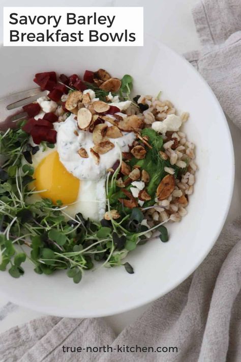 Savory Barley Breakfast Bowls Barley Breakfast, Nordic Recipes, Nordic Recipe, Spiced Almonds, Creamy Yogurt, Pearl Barley, Pickled Beets, Big Breakfast, Scandinavian Food