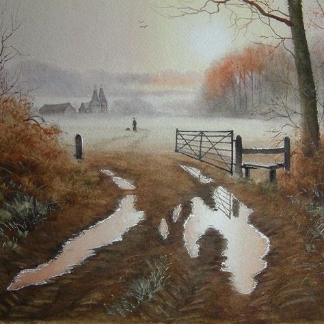 Puddles.  #etsyseller #etsyshop #inspiring_watercolors #welkincanvas #cartel_watercolorists #globalartnetwork #watercolour_gallery… Rain Watercolor, Watercolour Landscape, After Rain, Watercolor Tutorials, After The Rain, Watercolour Tutorials, English Countryside, Global Art, Room Art