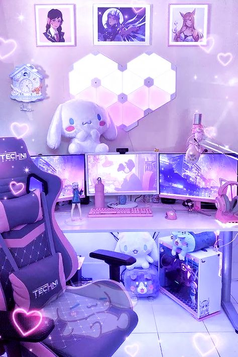 Gamer Girl Room, Gamer Room Diy, Gaming Desk Setup, Kawaii Bedroom, Gamer Setup, Otaku Room, Gamer Room Decor, Video Game Room Design, Video Game Rooms