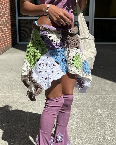 Granny square crochet skirt made by me💜 #crochet #crochetskirt #grannysquare #crocheting #skirt #purple #tyla #viral #fypage #viralvideos Crocheting Skirt, Granny Square Skirt, Square Skirt, Skirt Purple, Square Crochet, Crochet Skirt, Made By Me, Granny Square, Pleated Skirt