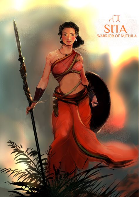 She hold her head up And her heart strong. #sita #warriorofmithila Warrior Paint, Warrior Concept Art, Indian Illustration, Indian Mythology, Indian Art Gallery, Mythology Tattoos, Goddess Artwork, Hinduism Art, Vedic Art