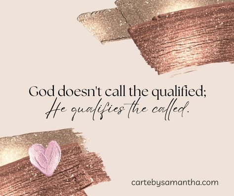 🌟 "God Doesn't Call the Qualified, He Qualifies the Called" 🌟 Ever feel like you're not quite ready for the task at hand? That's because God's way of working is beautifully unconventional. He doesn't wait for us to have all the right credentials or perfect qualifications. Instead, He sees our potential and equips us for the journey ahead. 🙌 So if you're feeling inadequate or unprepared for the path before you, take heart! God specializes in using ordinary people to accomplish extraordinary ... God Doesn't Call The Qualified He Qualifies The Called, God Qualifies The Called, God Doesnt Call The Qualified Quote, Step Out In Faith, Gods Favor, Feeling Inadequate, Take Heart, Ordinary People, Quotes About God