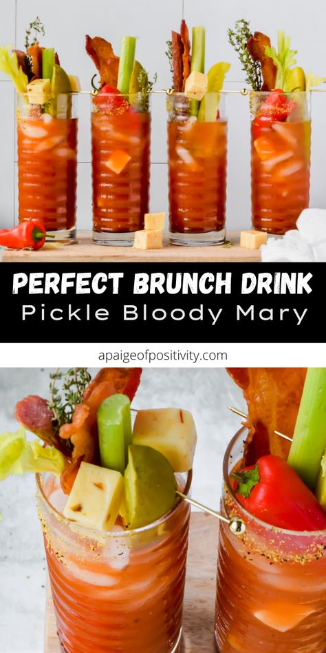 This Pickle Bloody Mary has so much flavor and arguably much better than one you could order at a restaurant. Peach Salsa Recipes, Mixed Pickle, Lime Pickles, Brunch Drinks, Happy Hour Cocktails, Perfect Brunch, Brunch Time, Brunch Cocktails, Pickle Juice