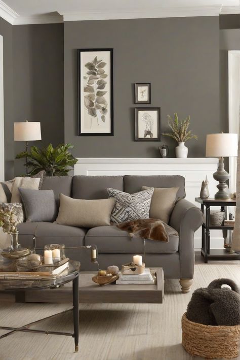 Grey Painted Living Room, Living Room Wall Color Ideas Modern, Sw Peppercorn Accent Wall, Livingroom Paint Colors, Warm Wall Colors, Wall Colors For Living Room, Palet Ideas, Popular Wall Colors, Living Room Paint Ideas