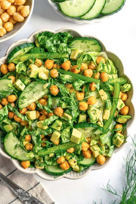 Simple Roasted Chickpea Salad with Greens Roasted Chickpea Salad, Cauliflower And Chickpea Curry, Chickpeas Benefits, Follicular Phase, Salad With Chickpeas, Roasted Chickpea, Greens Salad, Easy Cauliflower, Easy Guacamole