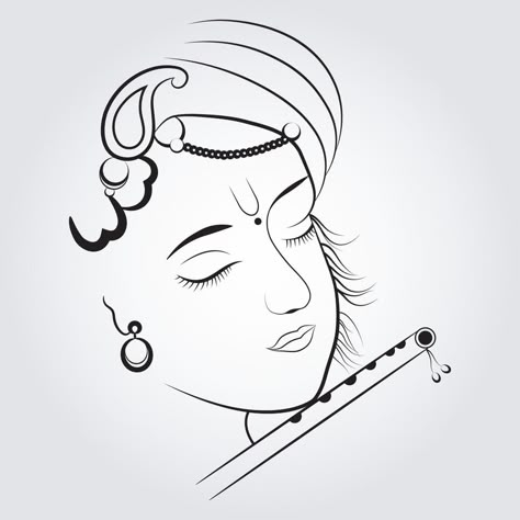 Krishna Line Art Tattoo, Shri Krishna Drawing Sketch, Kanha Ji Drawing Easy, Krishna Face Images, Krishna Ji Drawing Easy, Krishna Vector Art, Krishna Images Drawing, Krishna Simple Drawing, Shri Krishna Sketch