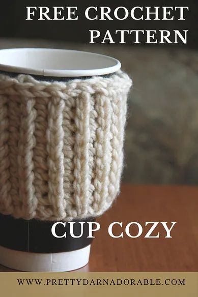 Cozy Christmas Coffee & Tea Cups, Crochet Patterns Cup Cozy, Knit Look Crochet, Coffee Cozy Pattern, Cup Cozy Pattern, Crochet Mug Cozy, Coffee Cozies, Crochet Coffee Cozy, Crochet Bobble