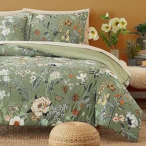 CASAAGUSTO Queen Comforter Set, 7 PCS Green Butterfly Floral Comforter Set with Flowers Leaves Pattern, Soft Seersucker Design All Season Microfiber Queen Size Bedding Set with Decor Pillow (90"X90") Full Size Comforter Sets, Queen Size Bed Sets, Full Size Comforter, King Size Comforter Sets, Floral Comforter Sets, King Size Comforters, Twin Comforter Sets, Floral Comforter, Bed Comforter Sets