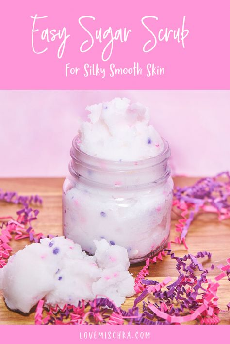 How to Make Easy DIY Sugar Scrub - Love Mischka Easy Sugar Scrub, Scrub Homemade, Diy Body Scrub Recipes, Diy Sugar Scrub, Diy Sugar Scrub Recipe, Body Scrub Recipe, Sugar Scrub Homemade, Sugar Scrub Recipe, Diy Body Scrub