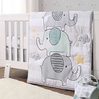 The Peanutshell 5-pc. Crib Bedding Set, Color: Gray - JCPenney Nursery Ideas Elephant Theme, Elephant Baby Bedding, Elephant Bedding, Baby Bedding Set, Clouds And Stars, Bedding Sets Grey, Elephant Theme, Nursery Room Inspiration, Cozy Quilts