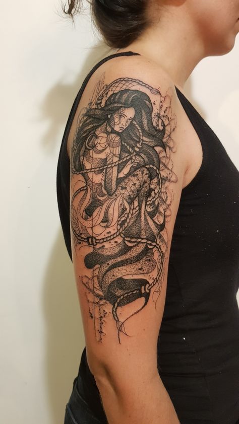 Mermaid Upper Arm Tattoo, Mermaid Full Sleeve Tattoo, Siren Sleeve Tattoo, Siren Tattoo Sleeve, Mermaid Shoulder Tattoos For Women, Siren Back Tattoo, Deltoid Tattoos For Women, Mermaid Half Sleeve Tattoo, Mermaid Tattoo Designs Sirens