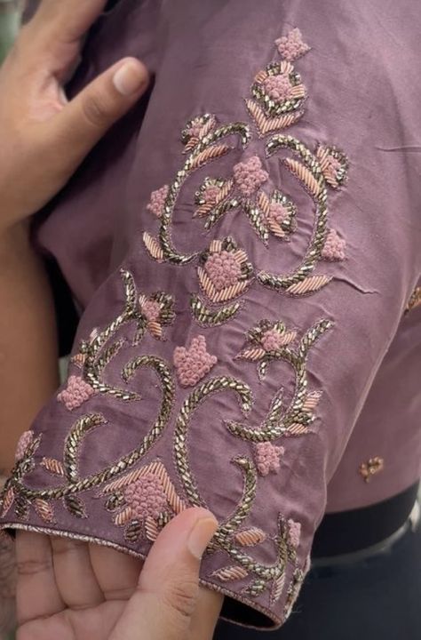 Karthana Work Design, Rose Maggam Work Designs, Very Simple Aari Work Blouse Design Pink, Simple Aari Thread Work Blouse Design Pink, Simple Floral Maggam Work, Rose Colour Blouse Aari Work, Red Blouse Design, Magam Work, Latest Bridal Blouse Designs