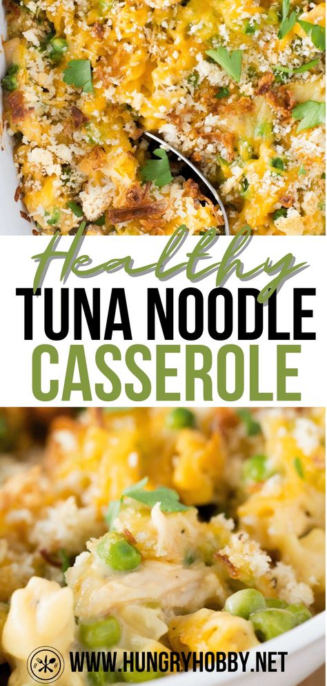 This healthy tuna noodle casserole is cheesy, creamy, and packed with juicy chunks of tuna! No canned soup, but easy peasy to whip up! Healthy Tuna Noodle Casserole, Tuna Noodle Casserole Healthy, Paleo Tuna, Tuna Casserole Easy, Cabbage And Noodles, Tuna Pasta Bake, Tuna Casserole Recipes, Hot Tuna, Healthy Eating Inspiration