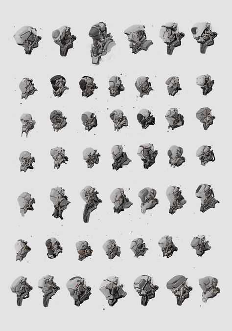 Mech heads by Mean Goreng Sci-fi Helmet, Helmet Concept, Pretty Pictures, Art Reference, Concept Art, Sci Fi, Drawings, Art