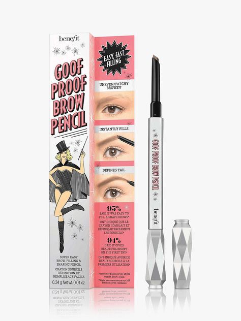 Benefit Goof Proof Eyebrow Pencil at John Lewis & Partners Eyebrow Filling, Benefit Goof Proof, Goof Proof Brow Pencil, Sparse Brows, Waterproof Eyebrow Pencil, Filling In Eyebrows, Fill In Brows, Soft Colour, Pencil Shading