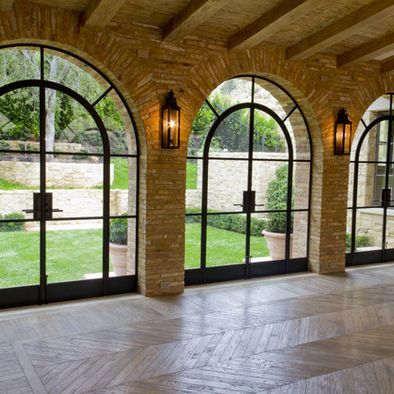 French Entry Doors, Mediterranean Living Room, Hacienda Style Homes, Entry Doors With Glass, Mediterranean Living, Living Room Orange, Casas Coloniales, Spanish Style Homes, Hacienda Style