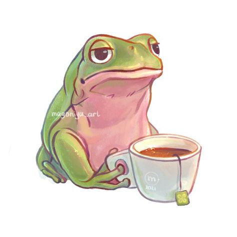 Cat And Frog Drawing, Grumpy Frog Drawing, Cute Toad Drawing, Fat Frog Drawing, Frog Illustration Cute, Frog Draw, Frog Character Design, Frog Fanart, Frog Art Aesthetic