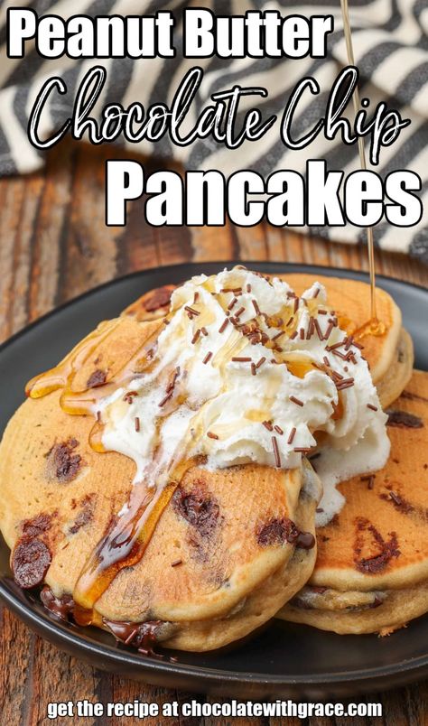 Chocolate Peanut Butter Pancakes, Peanut Butter Sauce For Pancakes, Cookie Butter Pancakes, Peanut Butter Pancakes Easy, Reeses Pancakes, Peanut Butter Chocolate Chip Pancakes, Peanut Butter Pancake Recipe, Homemade Pancake Mix, Peanut Butter Pancakes