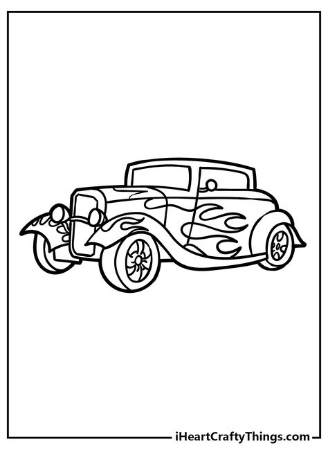 Hot Wheel Tattoo, Hot Wheels Drawing, Hot Wheels Tattoo, Hotwheels Coloring Page, Hot Rod Drawings, Classic Car Drawing, Hot Wheels Coloring Pages, Corvette Coloring Pages Free Printable, Hot Rod Coloring Pages