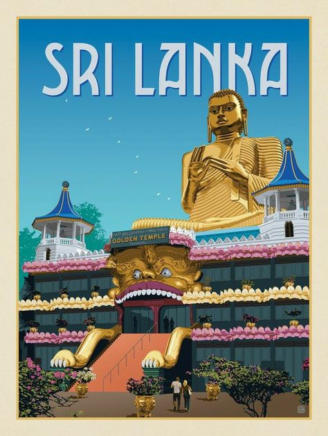 Dambulla Cave Temple, Anderson Design Group, Perfect Gallery Wall, Travel Art Print, Gallery Wall Inspiration, Vintage Poster Design, Travel Postcard, Retro Travel Poster, Vintage Poster Art